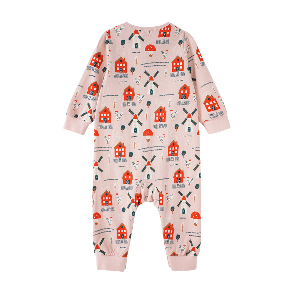 VAUVA Vauva FW23 - Baby Girl Nordic Print Cotton Long Sleeve Romper (Pink) Romper