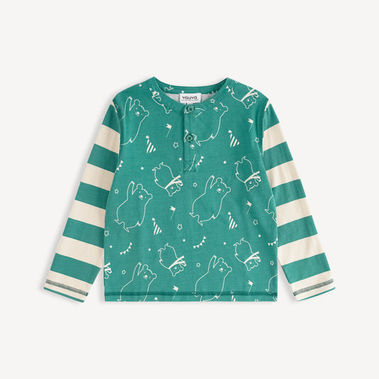 Bear-Print Two-Tone Long Sleeve Tee