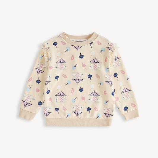 Unicorn-Print Frill Sweatshirt