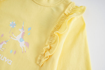 Unicorn-Print Frill Long Sleeve Top