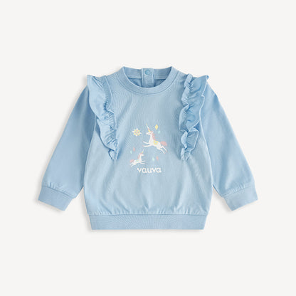 Unicorn-Print Frill Long Sleeve Top