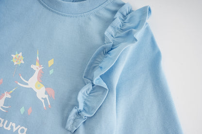 Unicorn-Print Frill Long Sleeve Top