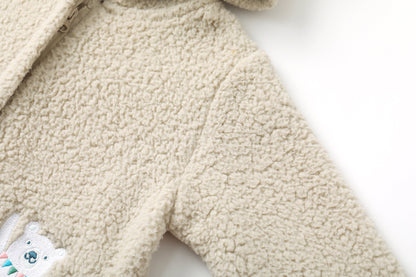 Bear-Embroidered Teddy Pramsuit