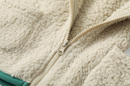 Bear-Embroidered Hooded Teddy Jacket
