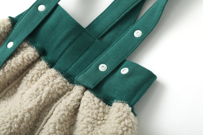 Bear-Embroidered Teddy Suspender Pants