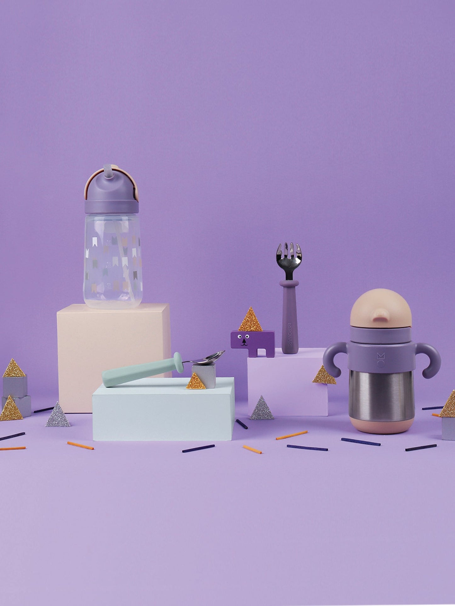 Matt Kid Straw Bottle- Purple & Milk Tea + Crown