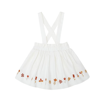 VAUVA Vauva FW23 - Girls Embroidered White Vest Suspender Skirt Skirt