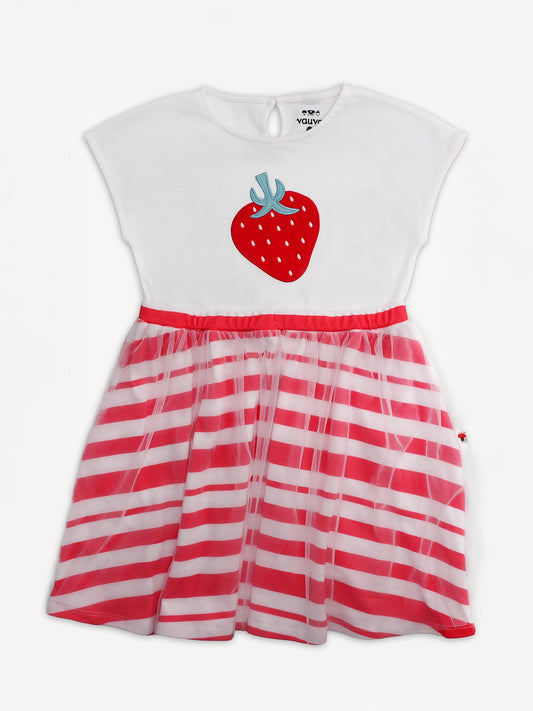 Kid Sleeveless Strawberry Print Two-Layer Dress